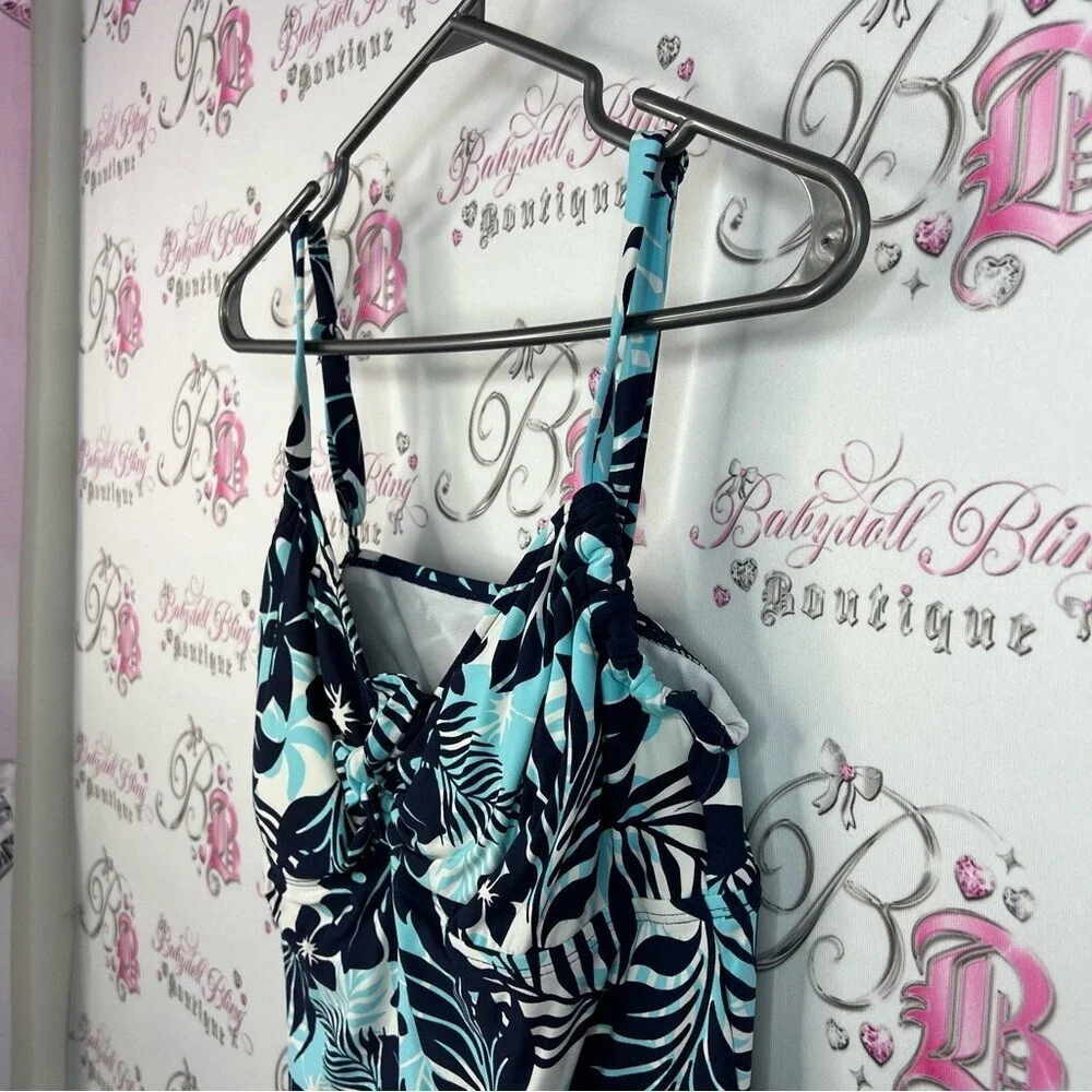 Beach House Tankini top beach pool swim  Tropical Blue and Black One Piece